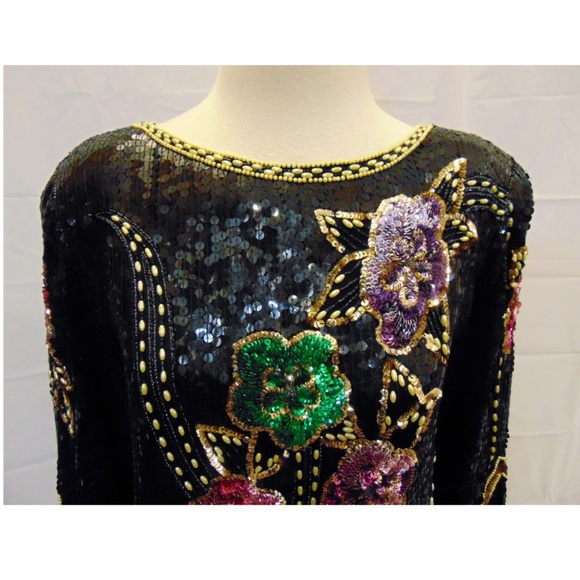 Vintage Chanson D' Amour Floral Sequin Top - Picture 3 of 7